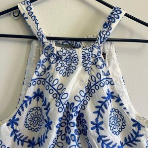 Blue and White Embroidered Tie Neck Trina Turk Dress Size Small